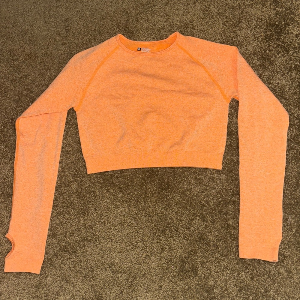 Cool Orange Long Sleeve Gym Workout Spandex Top size Small